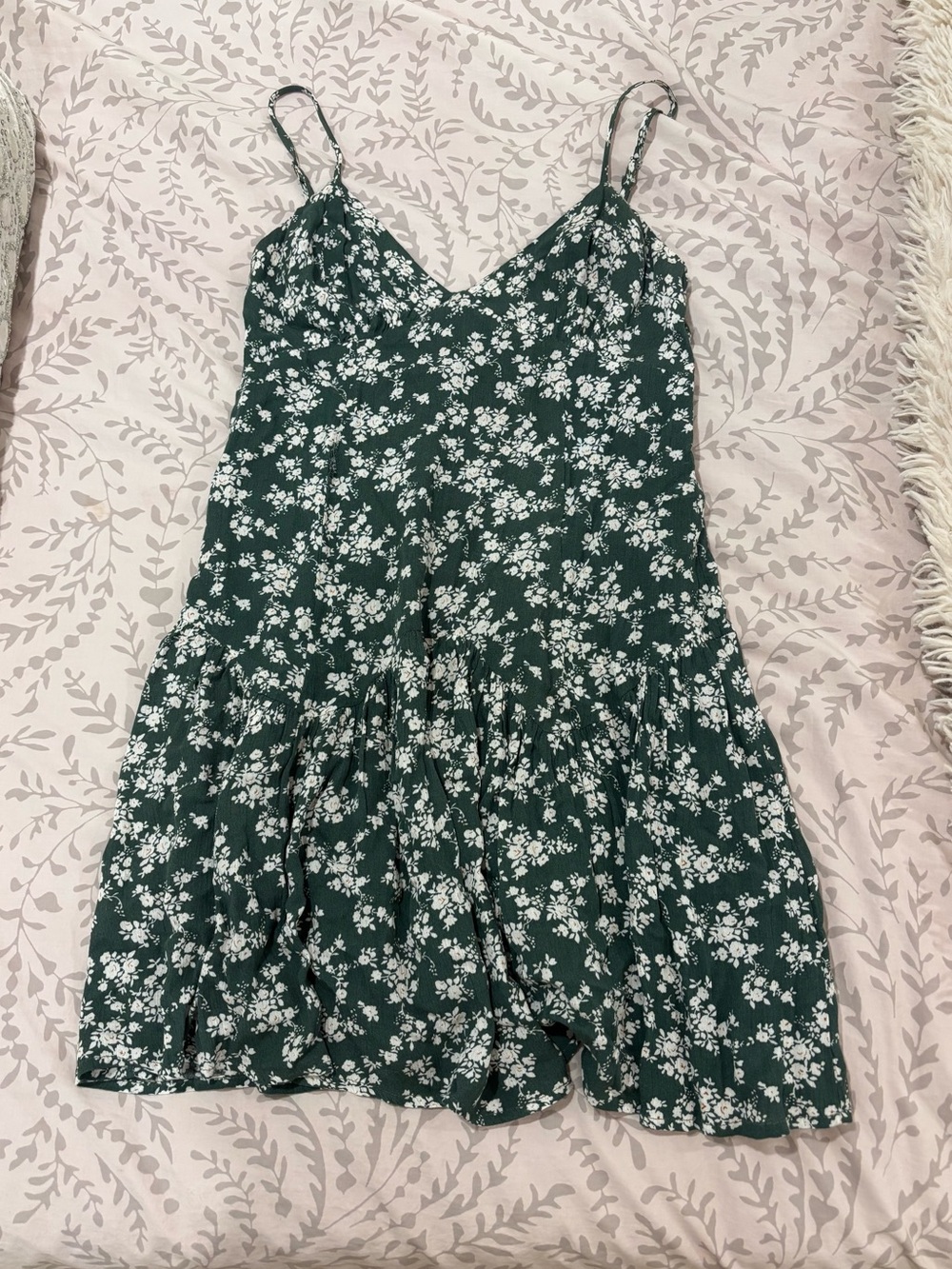 Army Green Floral Mini Dress